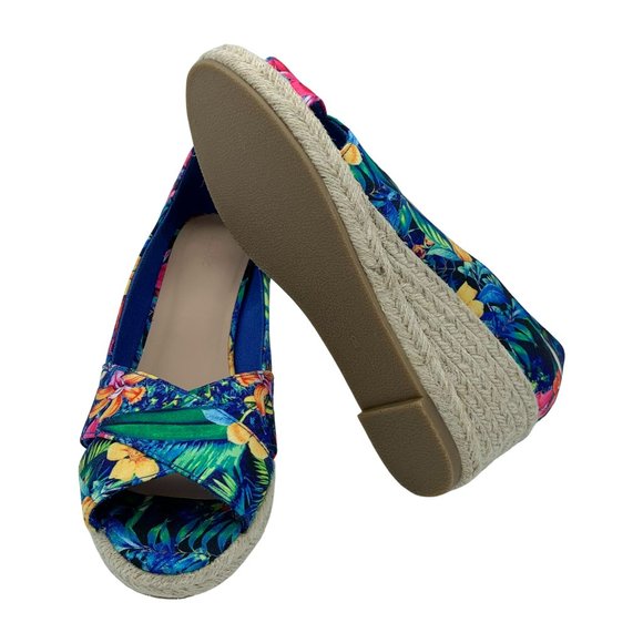Vintage Floral Peep Toe Espadrille Wedge Sandals - Picture 6 of 8